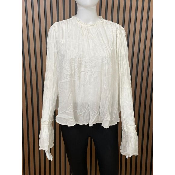 Free People Women's S White Blouse Viscose Tunic Peasant Bell Sleeve Semi-Sheer - Picture 1 of 9